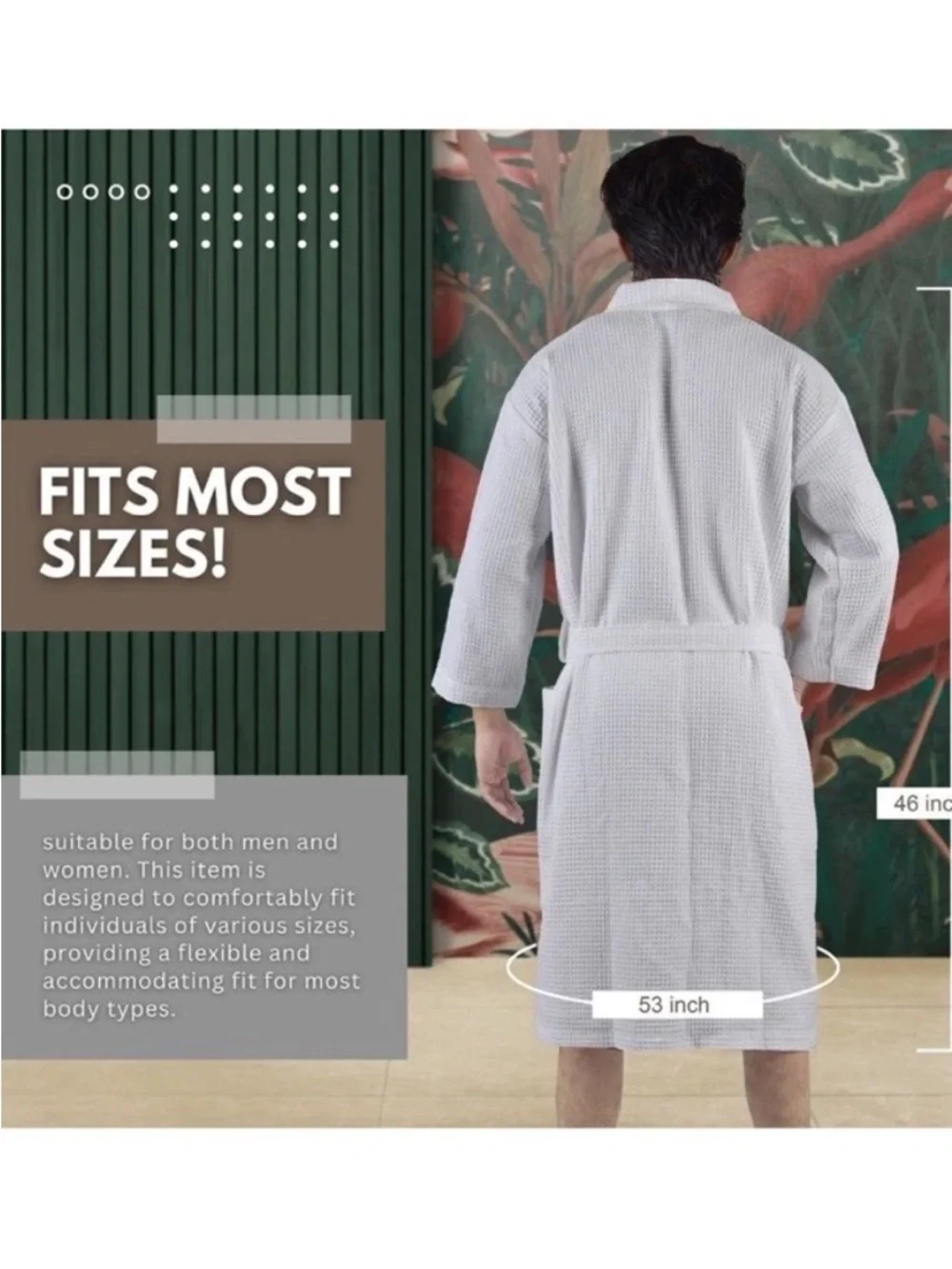 Waffle-Texture White Spa Robe - Picture 2 of 3